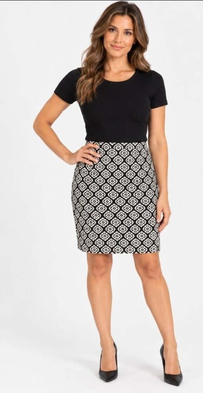 Emi & Joe Women’s Medium Black White Geometric Print Pencil Skirt NWT New T110